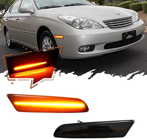 TurningMax For 2002 2003 Lexus ES300,2004 2005 2006 Lexus ES330 Front Bumper Fender Passenger Side Marker Lights 8173133021 8174133021, LX2532102 LX2533102 Smoked Lens Amber Lights