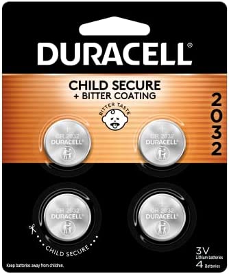 Duracell CR2032 3V Lithium Battery, Child Safety Features, 4 Count Pack, Lithium Coin Battery for Key Fob, Car Remote, Glucose Monitor, CR Lithium 3 Volt Cell