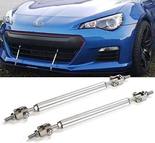 Xotic Tech 2pc Adjustable 10″-13″ Front Bumper Lip Splitter Diffuser Strut Rod Tie Bars Compatible with Most Vehicles [Silver]