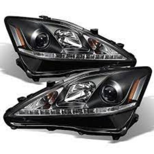 AKKON – For Lexus IS250 IS350 2IS Black Bezel Halo Projector DRL Daylight LED Strip Headlights Replacement Pair